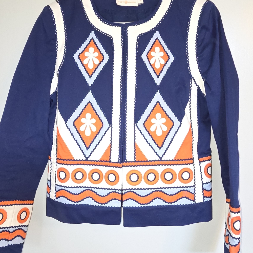 Tory Burch Navy and White Patterned Jacket